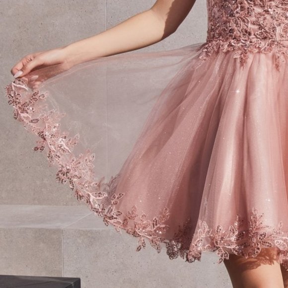 NEW SHORT OFF THE SHOULDER SLEEVELESS A-LINE DRESS WITH OPEN ZIPPER BACK CD0213 - Picture 6 of 9